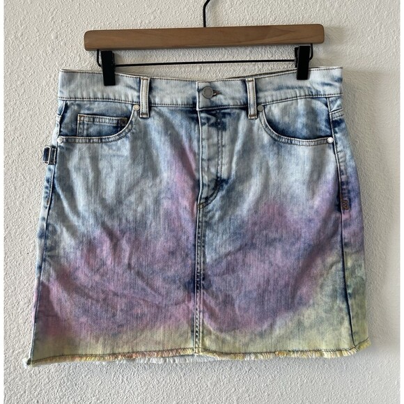 ZADIG & VOLTAIRE Skirt Size 40 Juicy Tie Dye Rainbow Ombre Denim Mini Skirt - Picture 1 of 16
